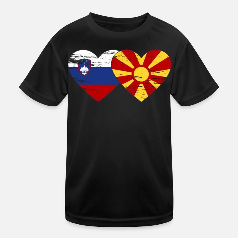 Slovénie Macédoine drapeau coeur utilisé T-shirt sport Enfant