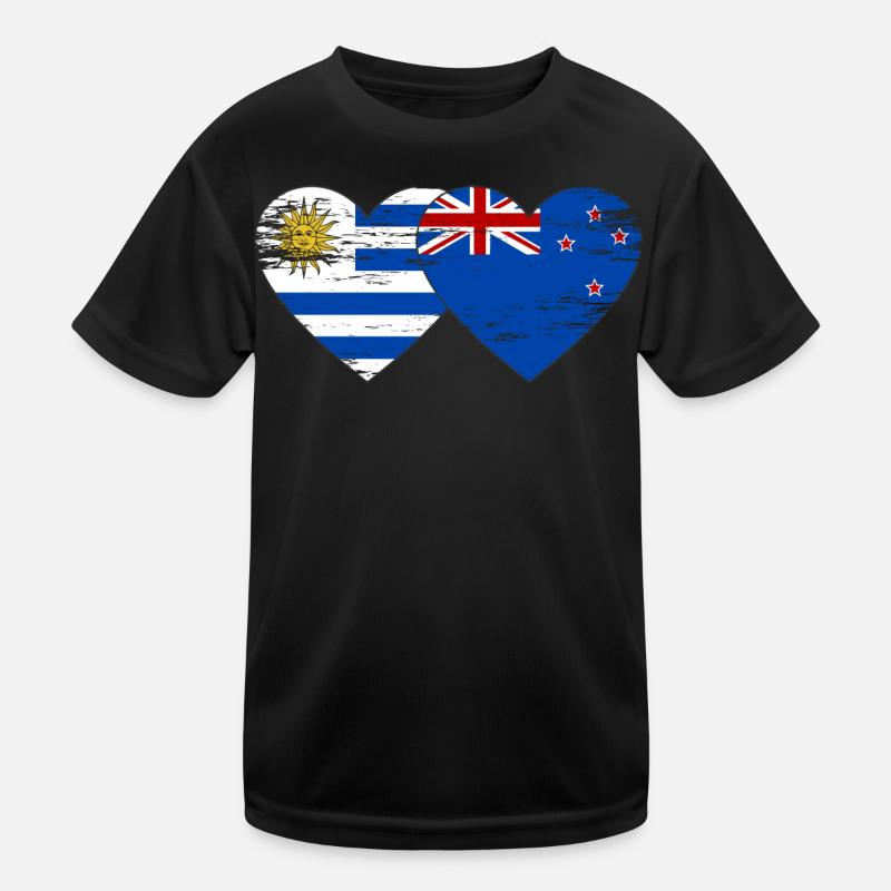 Uruguay Nouvelle-Zélande drapeau coeur utilisé T-shirt sport Enfant