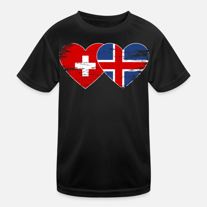 Suisse Islande Drapeau Coeur utilisé T-shirt sport Enfant
