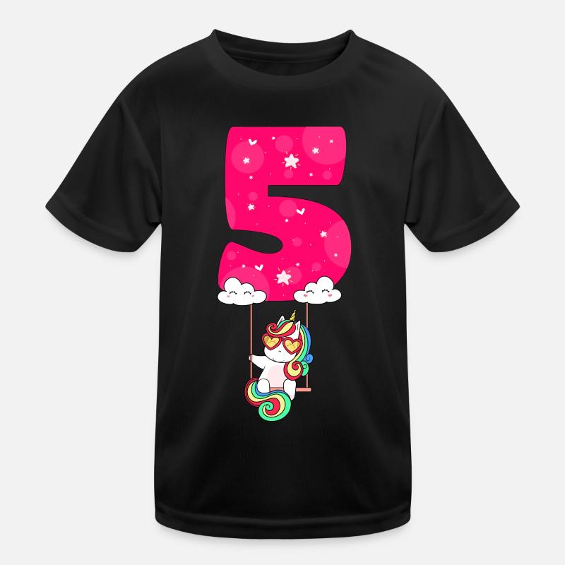 5. Geburtstag 5 Jahre Mädchen Schaukel Einhorn Kinder Funktions-T-Shirt
