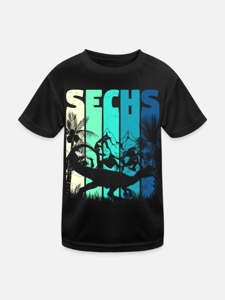 Dilophosaurus 6 Jahre Alt Junge 6. Geburtstag - Kinder Funktions-T-Shirt - Schwarz - Vorne