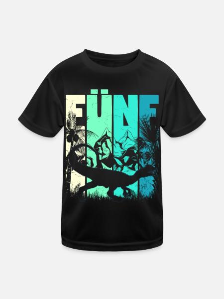 Dilophosaurus 5 Jahre Alt Junge 5. Geburtstag - Kinder Funktions-T-Shirt - Schwarz - Vorne