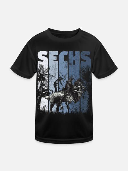 Dilophosaurus 6 Jahre Alt Dino 6. Geburtstag - Kinder Funktions-T-Shirt - Schwarz - Vorne