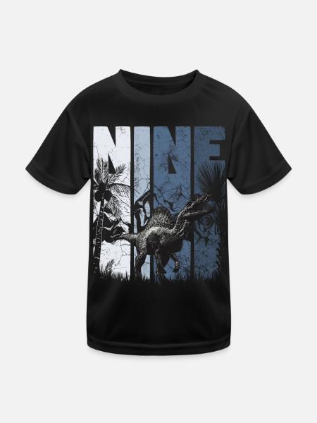 Spinosaurus 9 ans Dino 9ème anniversaire - T-shirt sport Enfant - noir - Devant