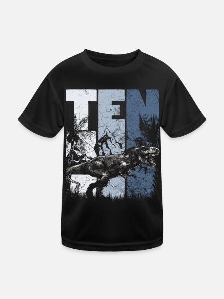 Tyrannosaurus 10 Jahre Alt Dino 10. Geburtstag - Kinder Funktions-T-Shirt - Schwarz - Vorne