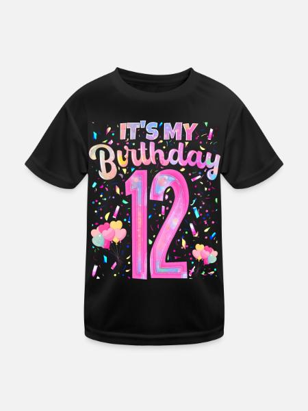Mein 12. Geburtstag 12 Jahre Mädchen Geschenk - Kinder Funktions-T-Shirt - Schwarz - Vorne