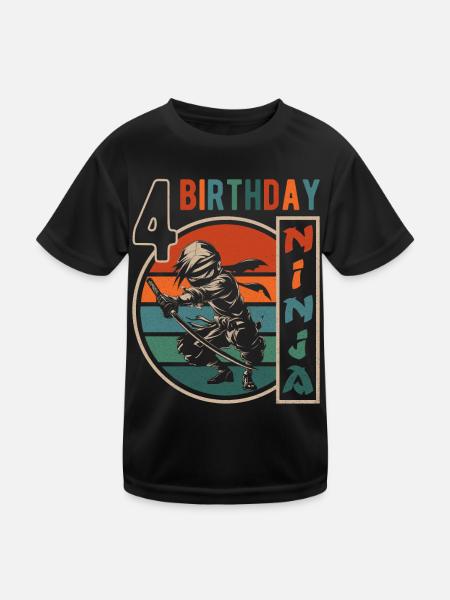 Retro Ninja 4ème Anniversaire 4 Ans Garçon Cadeau - T-shirt sport Enfant - noir - Devant