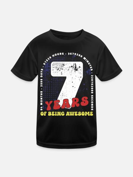 7 Jahre Geburtstag Monate Tage Stunden Minuten - Kinder Funktions-T-Shirt - Schwarz - Vorne