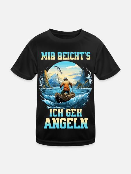 Angeln Angler Boot Wasser Fisch Natur Berge - Kinder Funktions-T-Shirt - Schwarz - Vorne