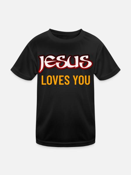 Jesus Christus Jesus Christus Jesus Christus - Kinder Funktions-T-Shirt - Schwarz - Vorne