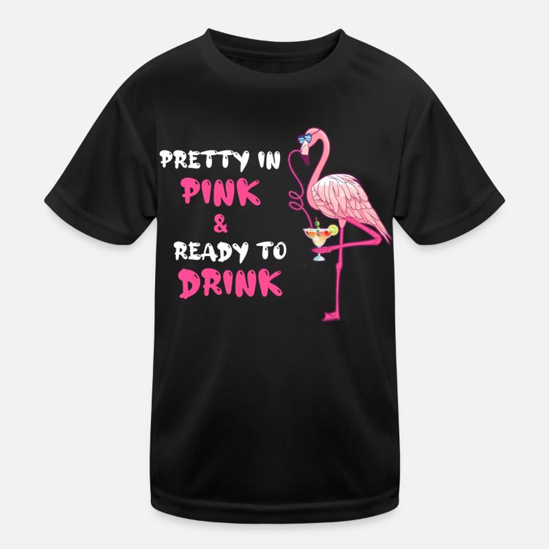 Flamingo Pretty In Pink And Ready To Drink Kids Functional T-Shirt