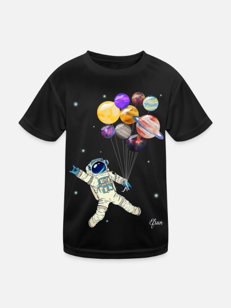 Astronaut Planeten - Kinder Funktions-T-Shirt - Schwarz