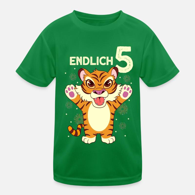 Endlich 5 - Tiger 5. Geburtstag Kinder Funktions-T-Shirt