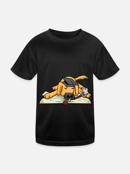 Dog Student Study University University Learn Book - Kids Functional T-Shirt - black - Front