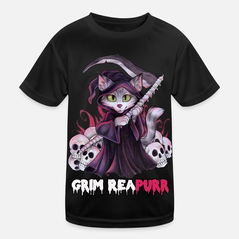 Grim Reapurr niedlich Katze als Sensenmann Kinder Funktions-T-Shirt