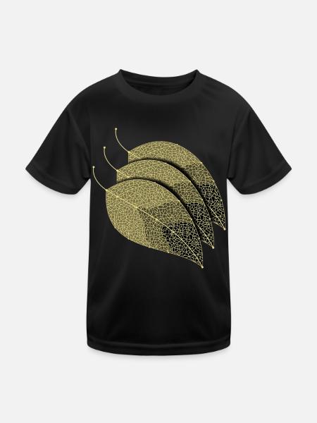 Blätter Dekorativ - Kinder Funktions-T-Shirt - Schwarz - Vorne