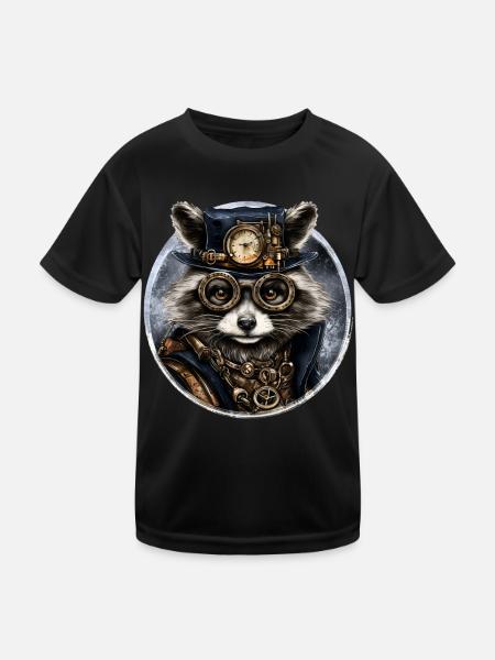 Raton laveur steampunk - T-shirt sport Enfant - noir