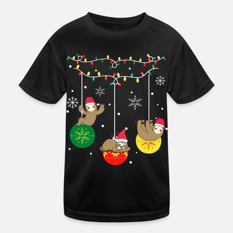 Faultier Weihnachten - Kinder Funktions-T-Shirt - Schwarz