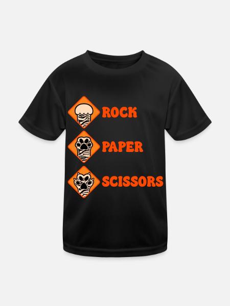 Rockpapierschere Handspiel Lustige Katzenkinder - Kinder Funktions-T-Shirt - Schwarz - Vorne