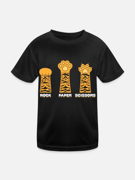 Rockpapierschere Handspiel Lustige Katzenkinder - Kinder Funktions-T-Shirt - Schwarz - Vorne