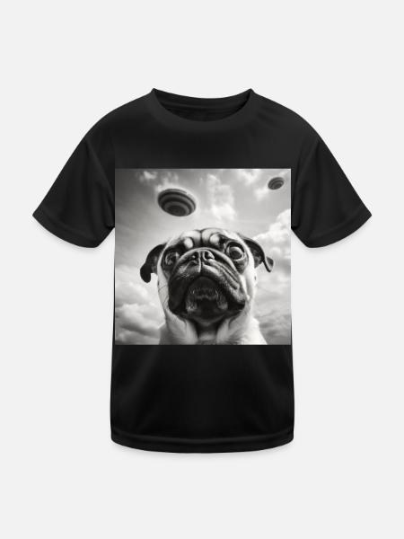 Selfie Mops Ufo Hund Lustige Alien Ufo - Kinder Funktions-T-Shirt - Schwarz - Vorne