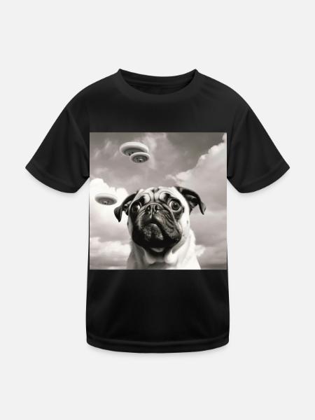 Selfie Mops Ufo Hund Lustige Alien Ufo - Kinder Funktions-T-Shirt - Schwarz - Vorne