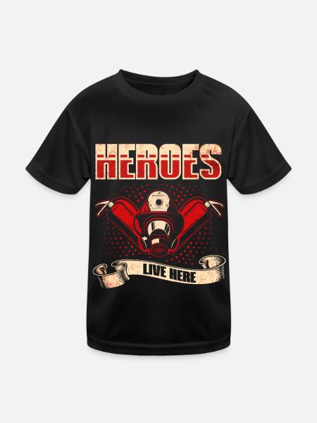 Feuerwehrmann Feuerwehrmannschaften´ - Kinder Funktions-T-Shirt - Schwarz - Vorne
