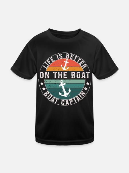 Boat Captain Funny Boat Sailing Lake Boater - Kids Functional T-Shirt - black - Front