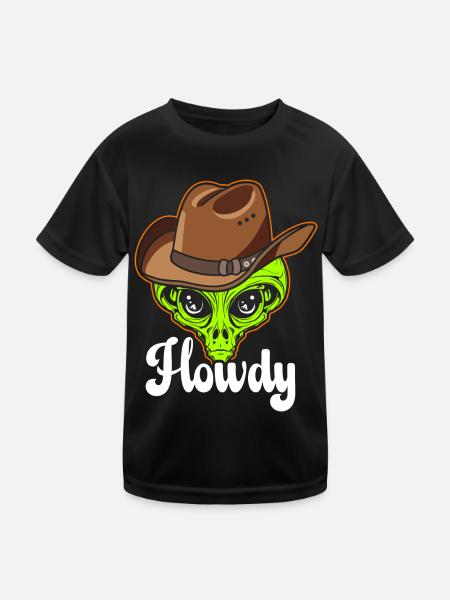 Howdy Alien Cowboy Space UFO Funny Western Rodeo - Kinder Funktions-T-Shirt - Schwarz - Vorne