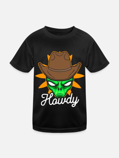 Howdy Alien Cowboy Space UFO Funny Western Rodeo - Kinder Funktions-T-Shirt - Schwarz - Vorne
