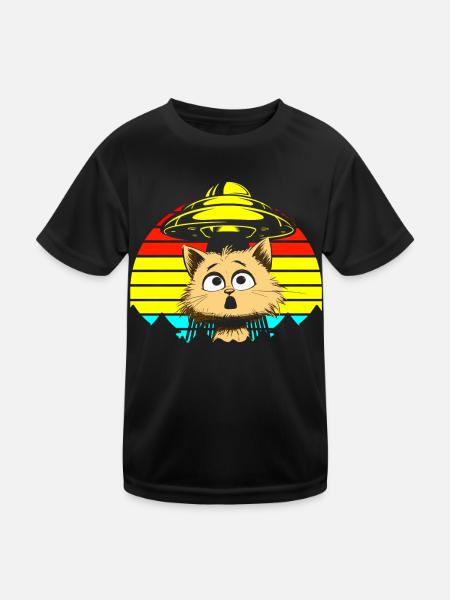 Lustige Katzen -Selfie Ufos Alien Spaceship Kitty - Kinder Funktions-T-Shirt - Schwarz - Vorne
