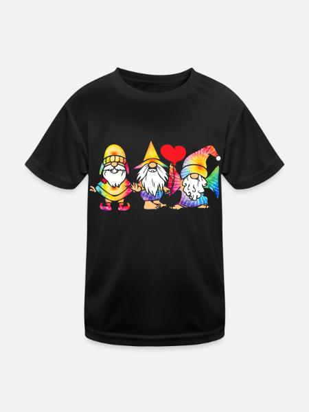Three Hippie Gnomes Groovy Bandage Dye Gnomies - Kids Functional T-Shirt - black - Front