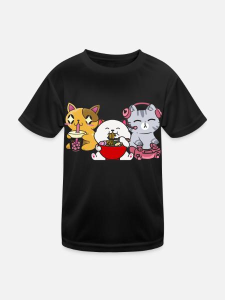 Cat Boba Tea Bubble Tea Gaming Gamer Ramen Anime - Kids Functional T-Shirt - black - Front