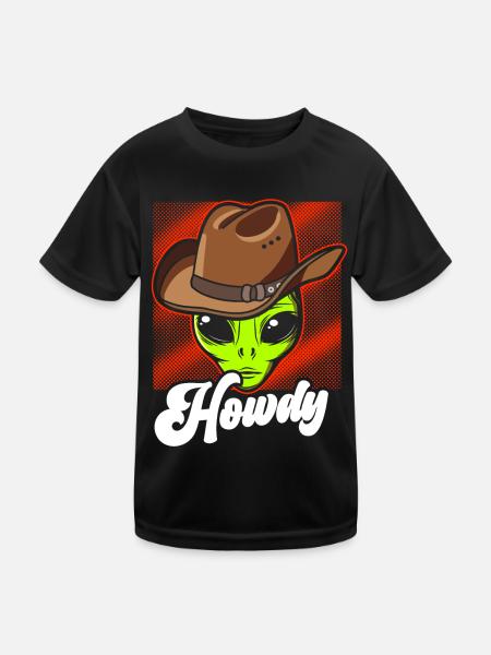 Howdy Alien Cowboy Space UFO Funny Western Rodeo - Kinder Funktions-T-Shirt - Schwarz - Vorne