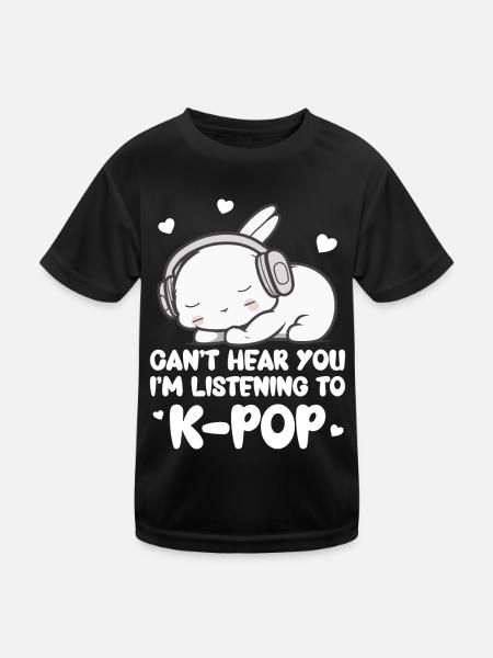 Can't Hear You I'm Listening Kpop Rabbit K-pop - Kids Functional T-Shirt - black - Front