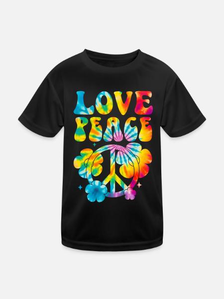 Peace Sign Love 60s 70s Costume Groovy Hippie - Kinder Funktions-T-Shirt - Schwarz - Vorne