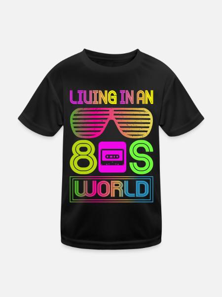 Fille garçon enfants 70 s 80 s 90 s Disco Costume tenue - T-shirt sport Enfant - noir - Devant