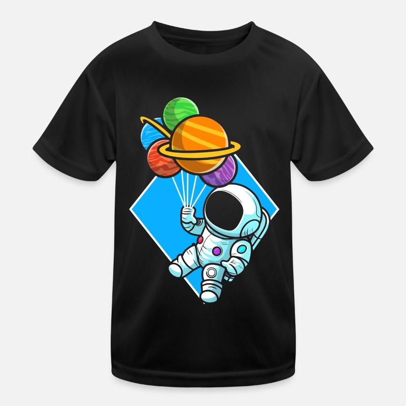Astronaut Holding Planet Balloons Solar System Kids Functional T-Shirt