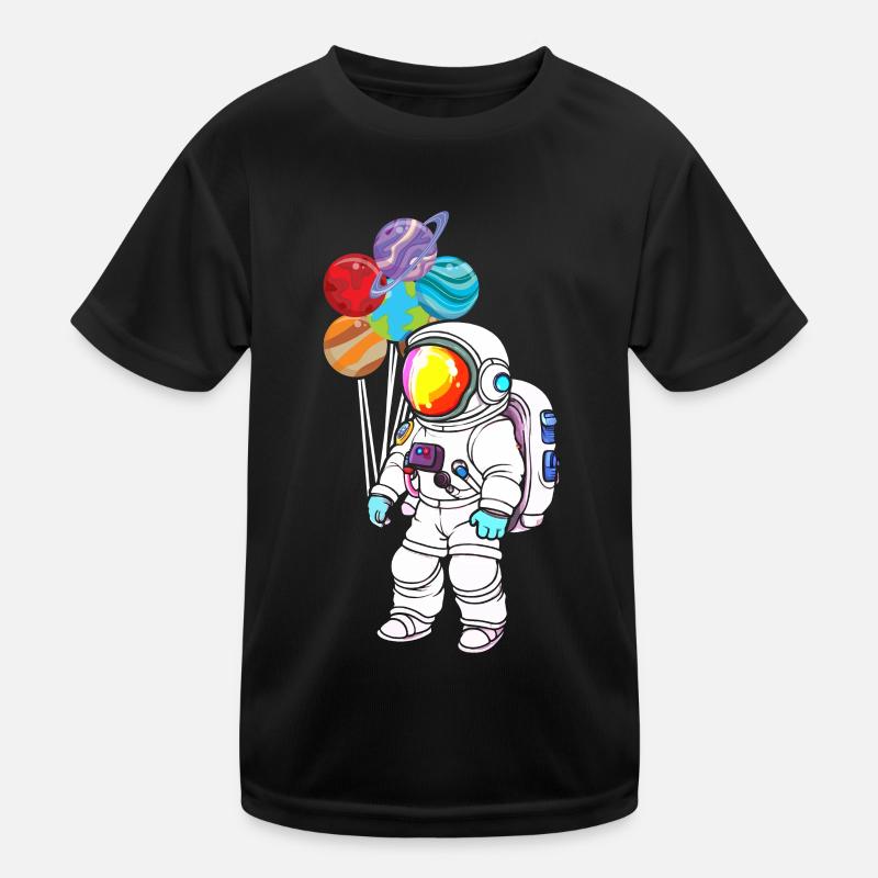 Astronaut Holding Planet Ballons Sonnensystem Kinder Funktions-T-Shirt