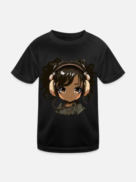 K-Pop Anime African American Kpop Music - Kids Functional T-Shirt - black - Front