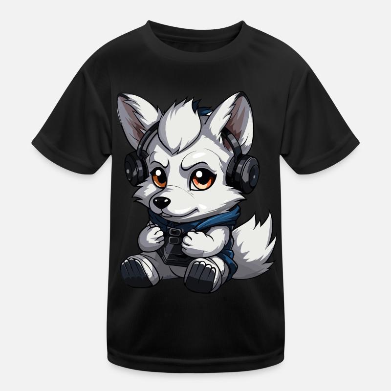 Cute Wolf Player Gaming Wolf Lover Kids Functional T-Shirt