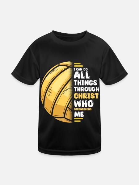 I Can Do All Things Through Christ Volleyball - Kinder Funktions-T-Shirt - Schwarz - Vorne