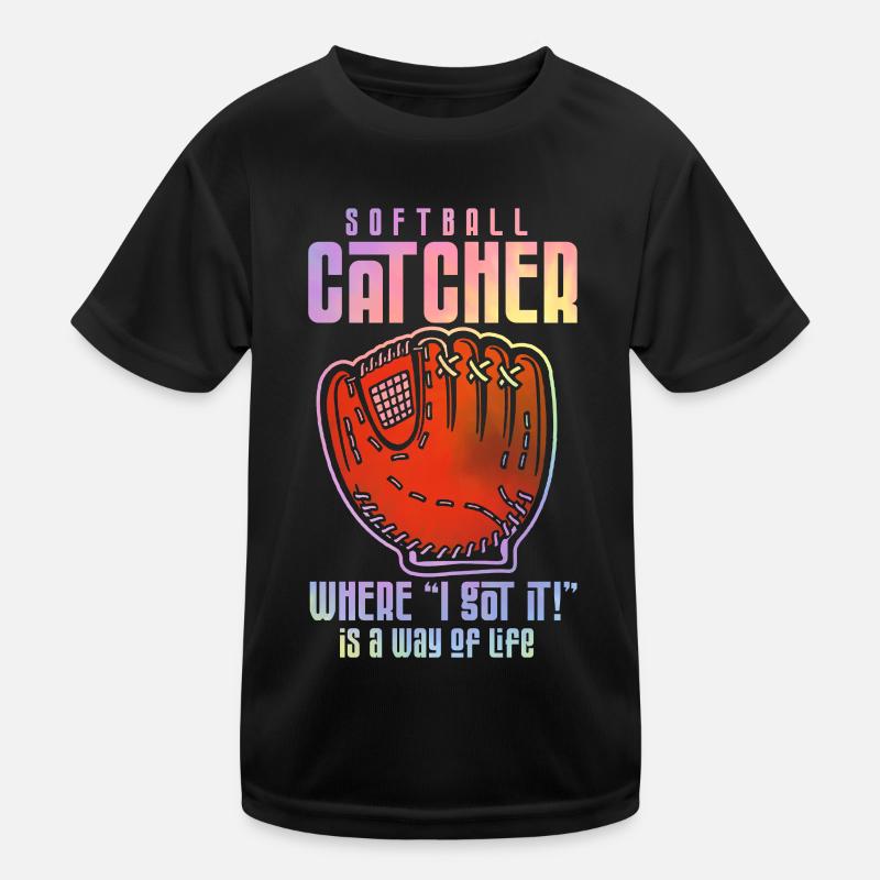 Catcher Softball Lover Bat Ball Kids Functional T-Shirt