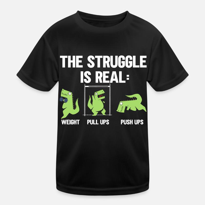 Der Kampf Ist Ein Echtes T-Rex Dinosaurier Fitness Kinder Funktions-T-Shirt