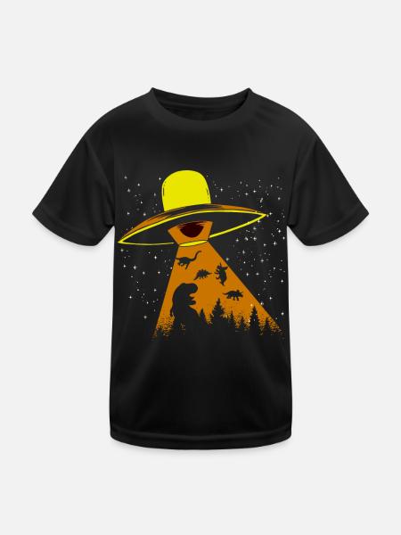 Enlèvement d’OVNI par un dinosaure extraterrestre - T-shirt sport Enfant - noir - Devant