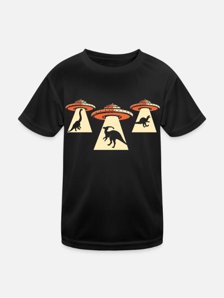 Enlèvement d’OVNI par un dinosaure extraterrestre - T-shirt sport Enfant - noir - Devant