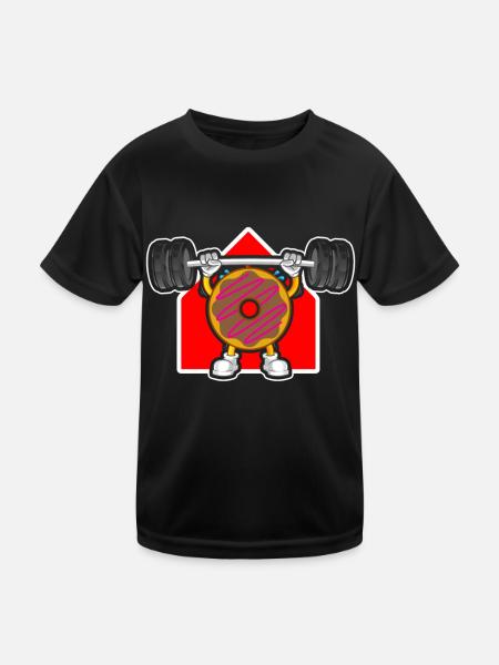 Donut PowerLifting Workout -Weightlifter - Kids Functional T-Shirt - black - Front