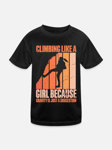 Rock Climber Climbing Mountain - Kids Functional T-Shirt - black - Front