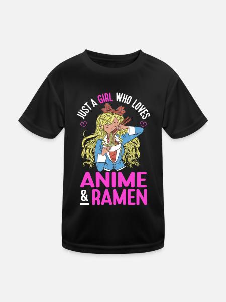 Just A Girl Who Loves Anime & Ramen - Kinder Funktions-T-Shirt - Schwarz - Vorne