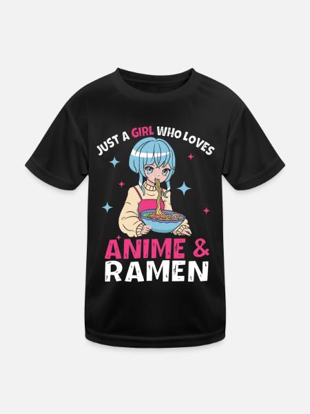 Just A Girl Who Loves Anime & Ramen - Kinder Funktions-T-Shirt - Schwarz - Vorne